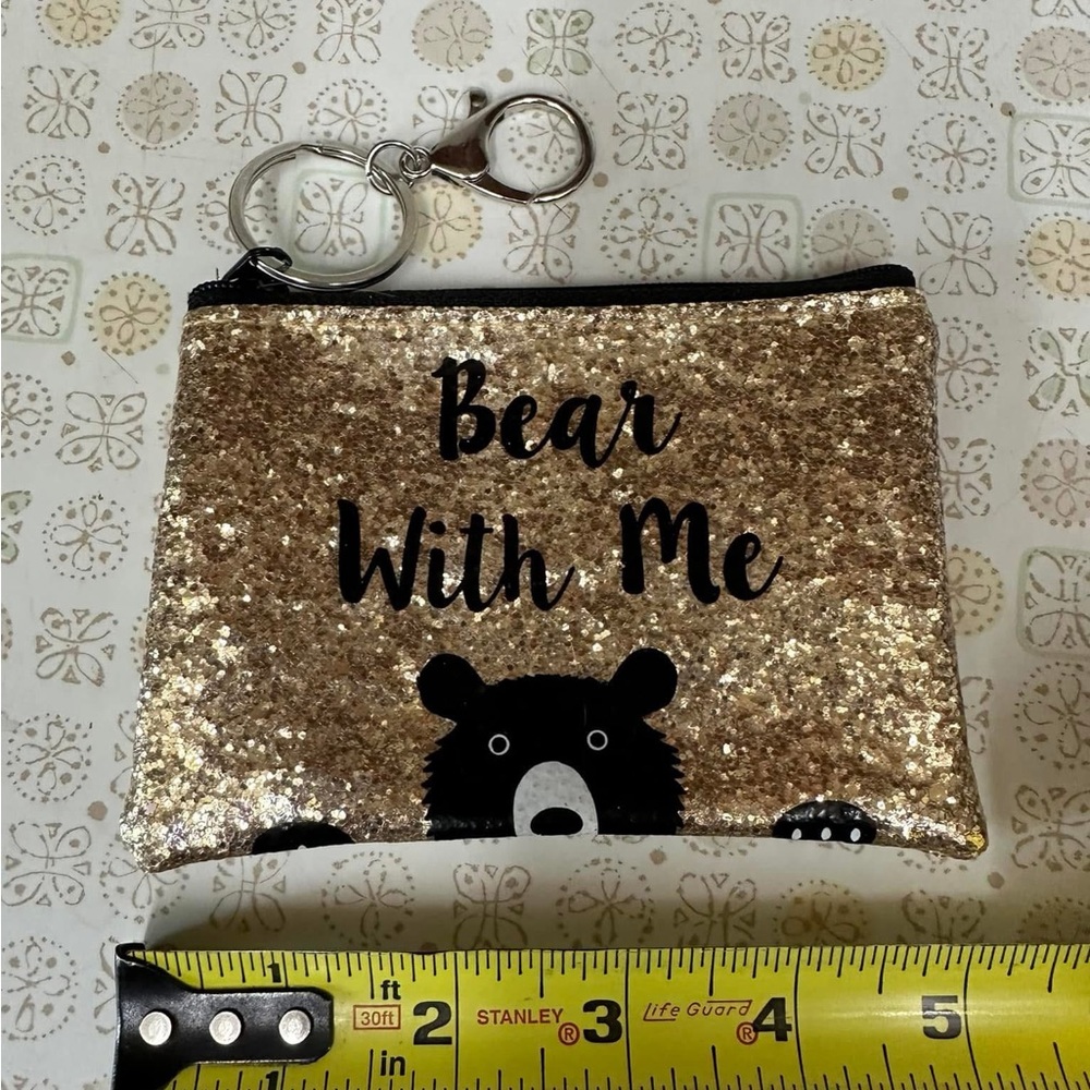 Gold Glitter Bear Keychain Pouch